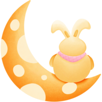 a cartoon rabbit sitting on the moon isolated on transparent background png