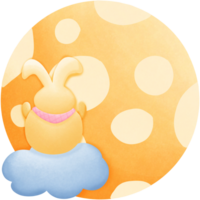 une dessin animé lapin séance sur une nuage avec une lune derrière il isolé sur transparent Contexte png