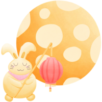 a cartoon rabbit holding a lantern with a moon behind it isolated on transparent background png