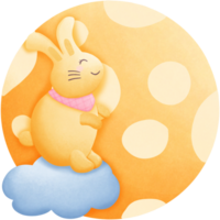 a cartoon rabbit sitting on a cloud with a moon behind it isolated on transparent background png