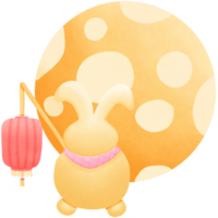 a cartoon rabbit holding a lantern with a moon behind it isolated on transparent background png