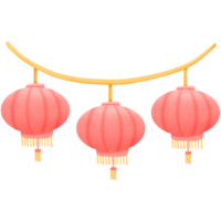 three red Chinese lanterns hanging on a string isolated on transparent background png