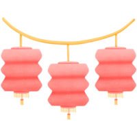 three red Chinese lanterns hanging on a string isolated on transparent background png