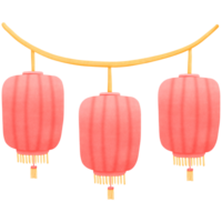 three red Chinese lanterns hanging on a string isolated on transparent background png