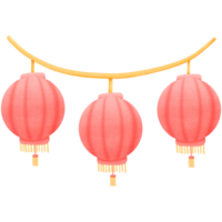 three red Chinese lanterns hanging on a string isolated on transparent background png