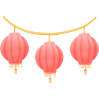 tre rosso Cinese lanterne sospeso su un' corda isolato su trasparente sfondo png