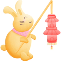 a cartoon rabbit holding a lantern isolated on transparent background png