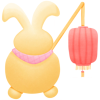 a cartoon rabbit holding a lantern isolated on transparent background png