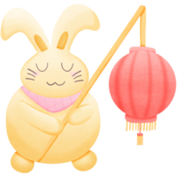 a cartoon rabbit holding a lantern isolated on transparent background png