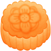 een oranje maan taart met een bloem Aan top geïsoleerd Aan transparant achtergrond png
