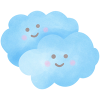 two blue clouds with smiling faces isolated on transparent background png