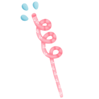 The pink straw plastic has a cherry pattern on it isolated on transparent background png