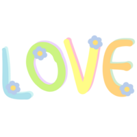 Colorful word LOVE decorated with flowers isolated on transparent background png