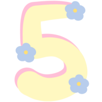 Yellow number 5 with flowers isolated on transparent background png