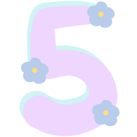 Purple number 5 with flowers isolated on transparent background png