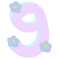 Purple number 9 with flowers isolated on transparent background png