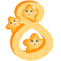 Yellow number 8 with yellow smile stars isolated on transparent background png