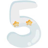 The number 5 has a star emoticon floating in the water isolated on transparent background png
