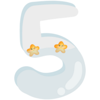 The number 5 has a star emoticon floating in the water isolated on transparent background png