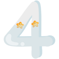 The number 4 has a star emoticon floating in the water isolated on transparent background png