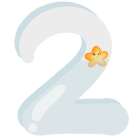 The number 2 has a star emoticon floating in the water isolated on transparent background png