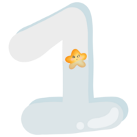 The number 1 has a star emoticon floating in the water isolated on transparent background png