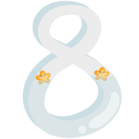 The number 8 has a star emoticon floating in the water isolated on transparent background png
