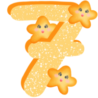 Yellow number 7 with yellow smile stars isolated on transparent background png