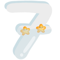 The number 7 has a star emoticon floating in the water isolated on transparent background png