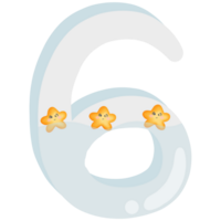 The number 6 has a star emoticon floating in the water isolated on transparent background png