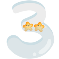 The number 3 has a star emoticon floating in the water isolated on transparent background png