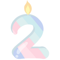 Number 2 birthday candle in pastel colors isolated on transparent background png