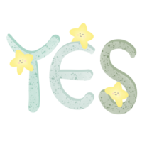 The word yes green color with smile yellow stars isolated on transparent background png