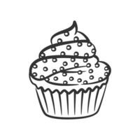 Cupcake line art hand drawn style doodle drawing black and white vector