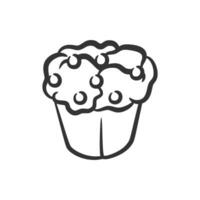 Cupcake line art hand drawn style doodle drawing black and white vector