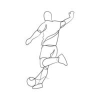 Continuous line drawing of person kicking a ball football vector
