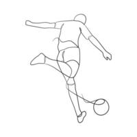 Continuous line drawing of person kicking a ball football vector