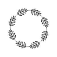 Hand drawn wreath circular vector art black and white