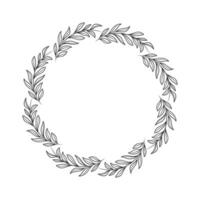 Hand drawn wreath circular vector art black and white