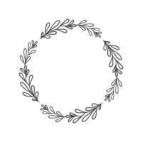 Hand drawn wreath circular vector art black and white