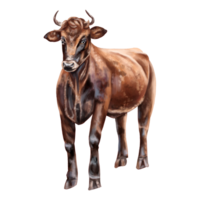 A red bull with spots and horns in full growth. Digital illustration. Isolated objects. From the farmer's collection. For compositions, designs, prints, stickers, posters, postcards png
