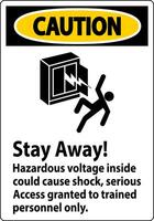 Caution Sign Stay Away Hazardous Voltage Inside Could Cause Shock, Access Granted Trained Personnel Only vector