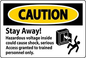 Caution Sign Stay Away Hazardous Voltage Inside Could Cause Shock, Access Granted Trained Personnel Only vector