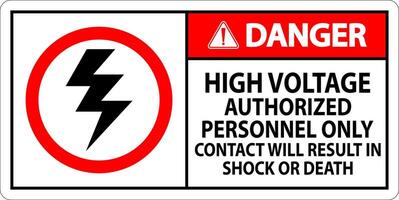 Danger Sign High Voltage, Authorized Personnel Only, Contact Will Result In Shock Or Death vector