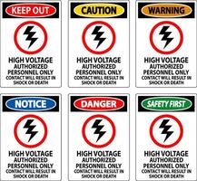 Keep Out Sign High Voltage, Authorized Personnel Only, Contact Will Result In Shock Or Death vector