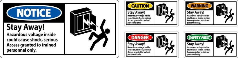 Warning Sign Stay Away Hazardous Voltage Inside Could Cause Shock, Access Granted Trained Personnel Only vector