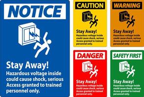 Warning Sign Stay Away Hazardous Voltage Inside Could Cause Shock, Access Granted Trained Personnel Only vector