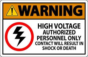 Warning Sign High Voltage, Authorized Personnel Only, Contact Will Result In Shock Or Death vector