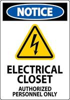 Notice Sign Electrical Closet - Authorized Personnel Only vector