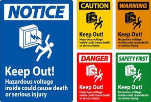 Warning Sign Keep Out Hazardous Voltage Inside, Could Cause Death Or Serious Injury vector